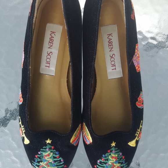 Vintage|Karen Scott Holiday Embroidered Velvet Flats, Sz 7 M - Picture 14 of 14